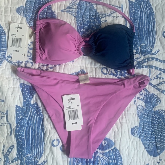 L*SPACE SET Freddie Bikini Top In Indigo Rosebud and Camacho bottom cla Rosebud - Picture 8 of 14